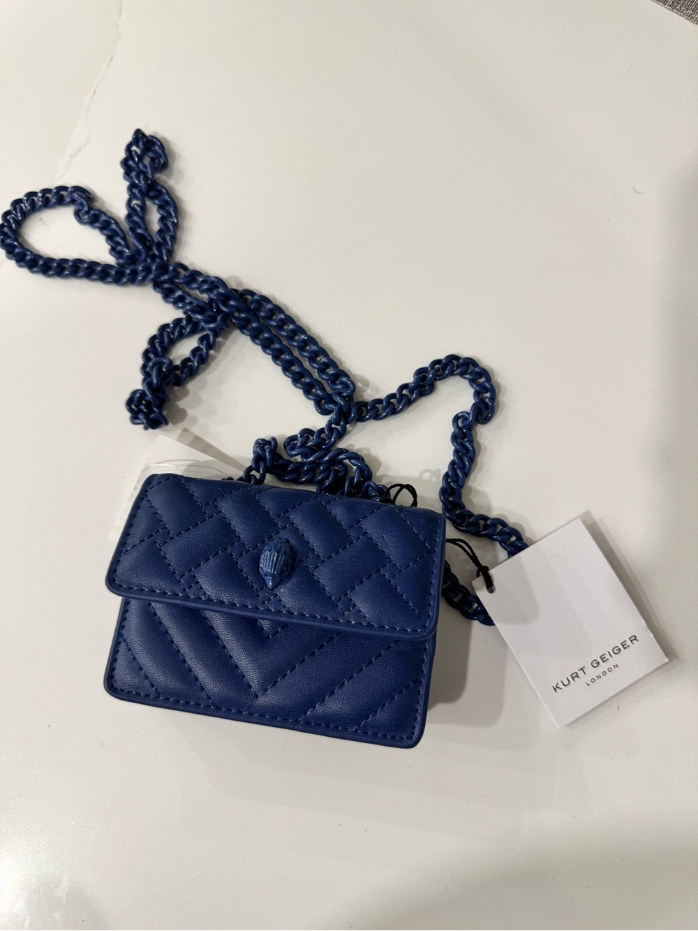 Kurt Geiger micro Kensington Navy Quilted Crossbody Bag wallet